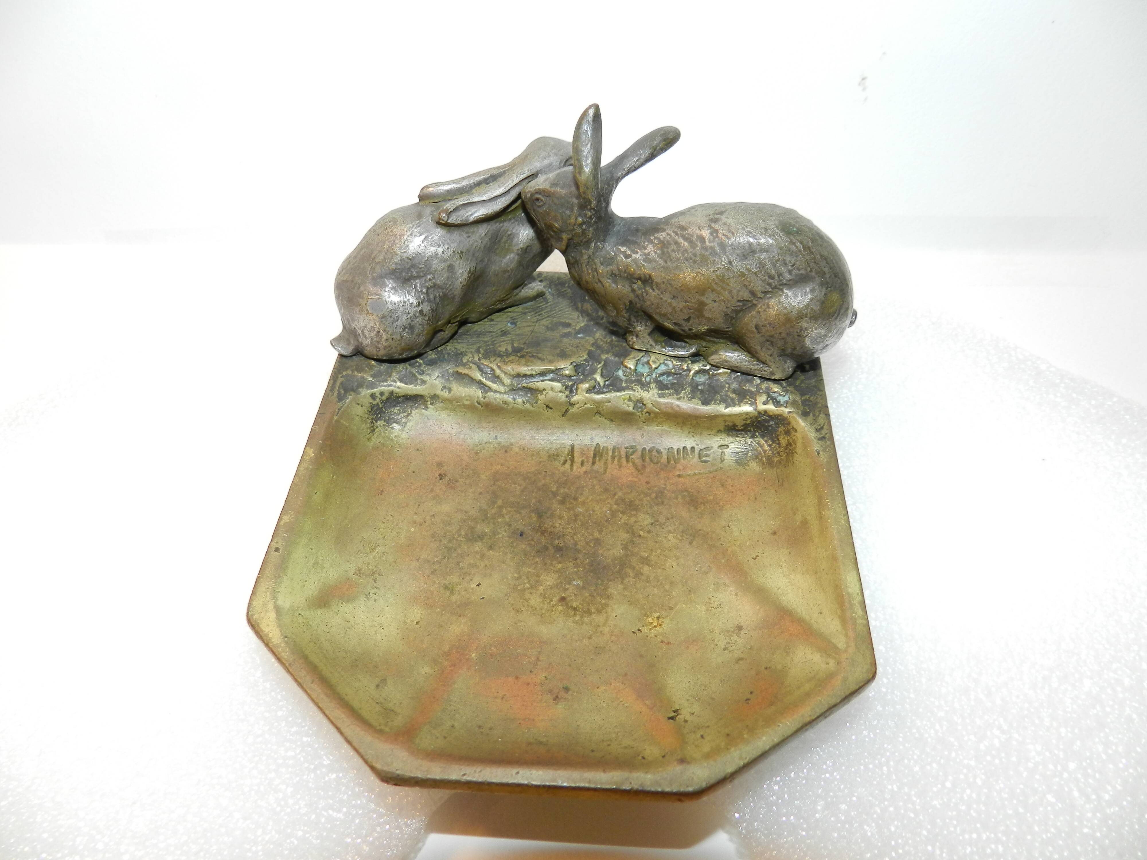 Bronze ashtray signed albert marionnet (1852-1910) art nouveau