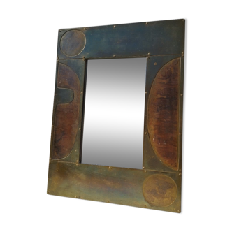 Repelled brass mirror design 60's Jean Blazy