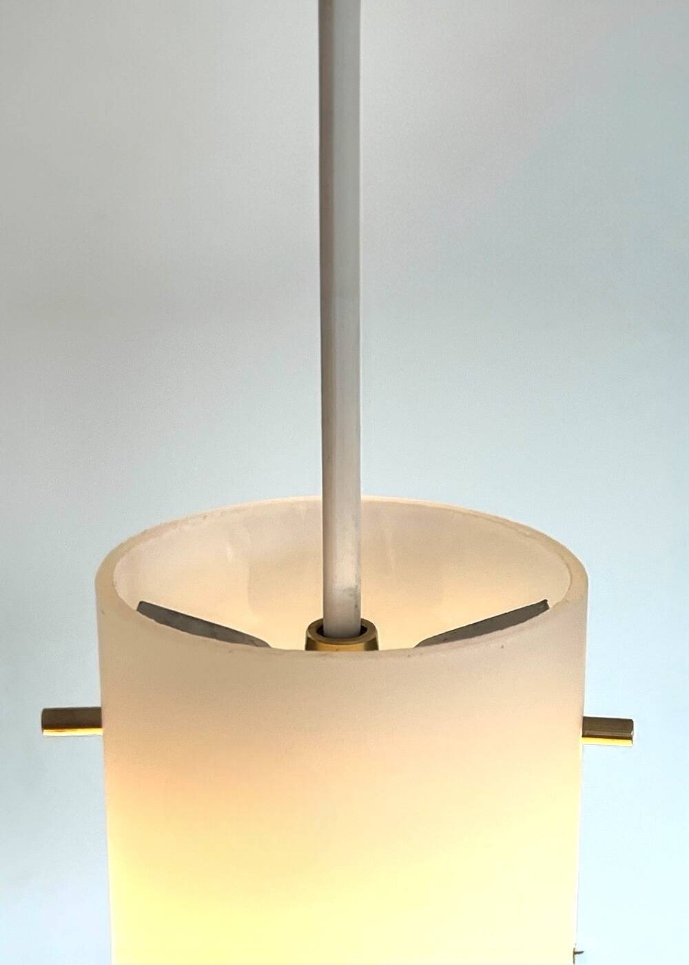 Scandinavian opaline and lacquered metal pendant light from the 50s.