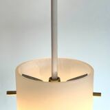 Scandinavian opaline and lacquered metal pendant light from the 50s.