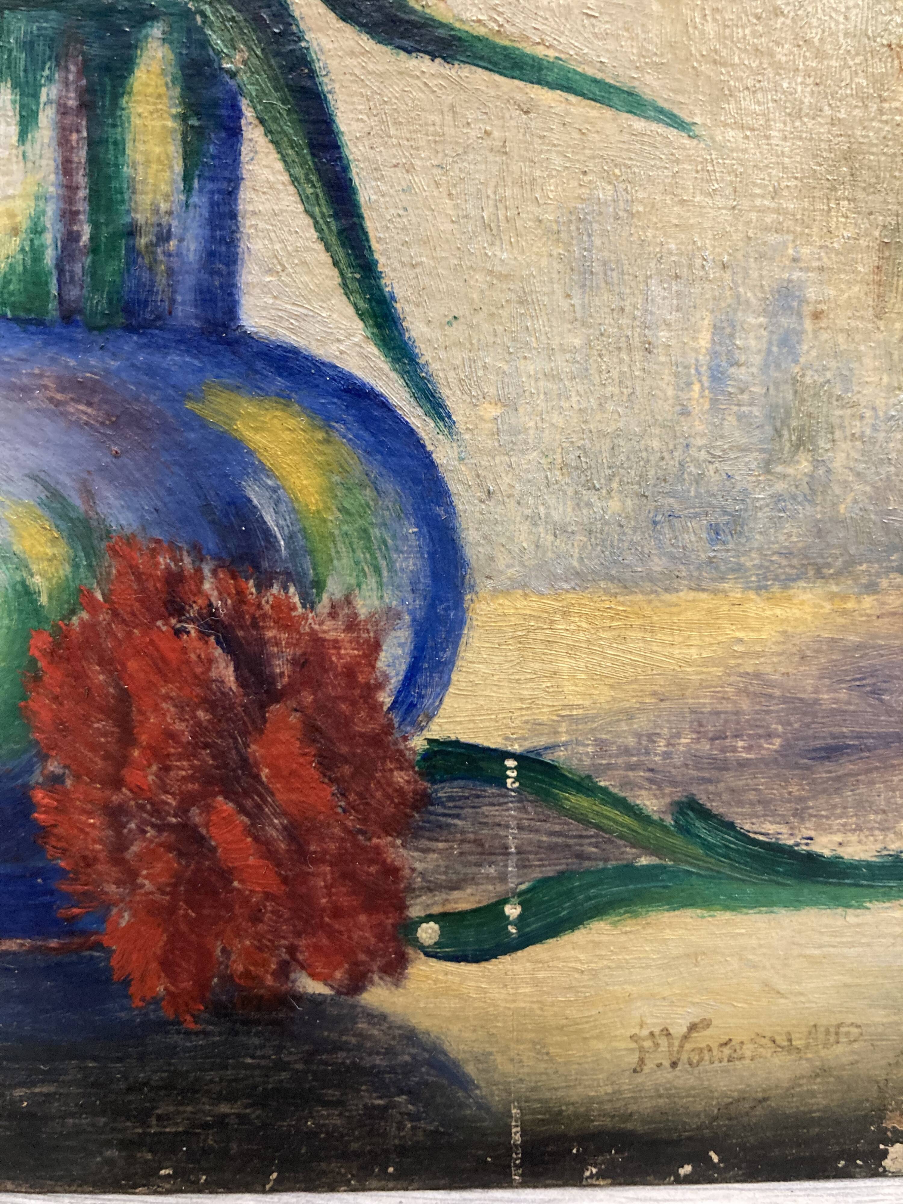 “Les Oeillets” Oil on panel signed