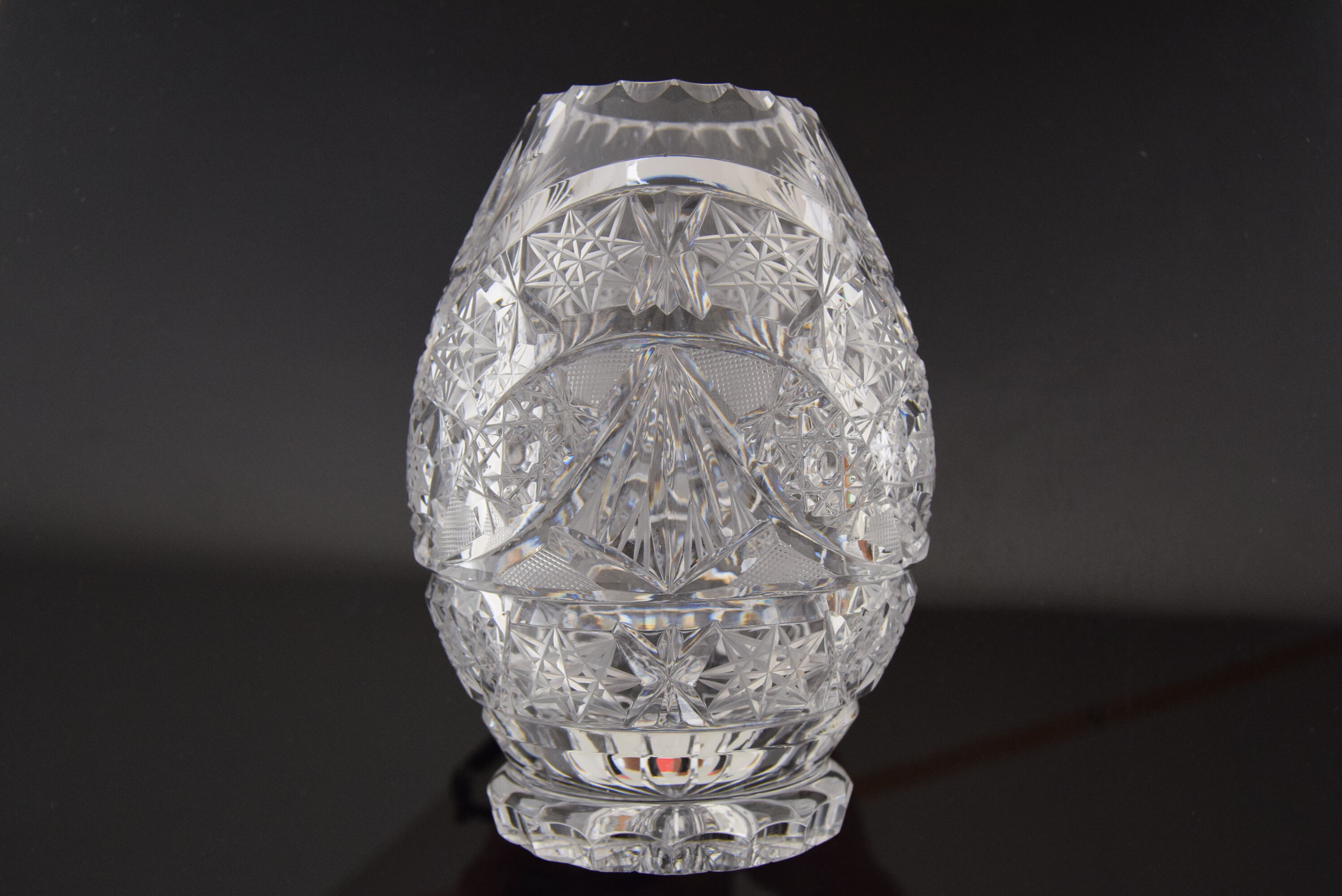 Vintage Cut Crystal Glass Vase, Glasswork Novy Bor, 1950's.
