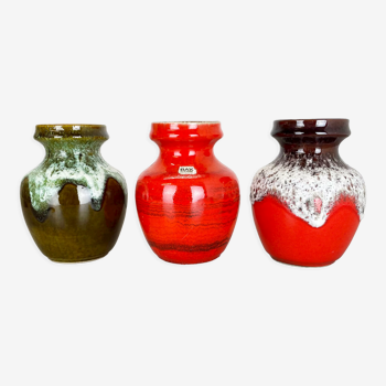 Ensemble de 3 multicolores Fat Lava Op Art Vase Pottery Vase Made Bay Ceramics, Allemagne