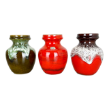 Set of 3 Multi-Color Fat Lava Op Art Pottery Vase Made Bay Ceramics, Germany