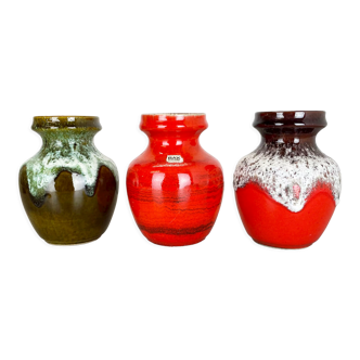 Set of 3 Multi-Color Fat Lava Op Art Pottery Vase Made Bay Ceramics, Germany