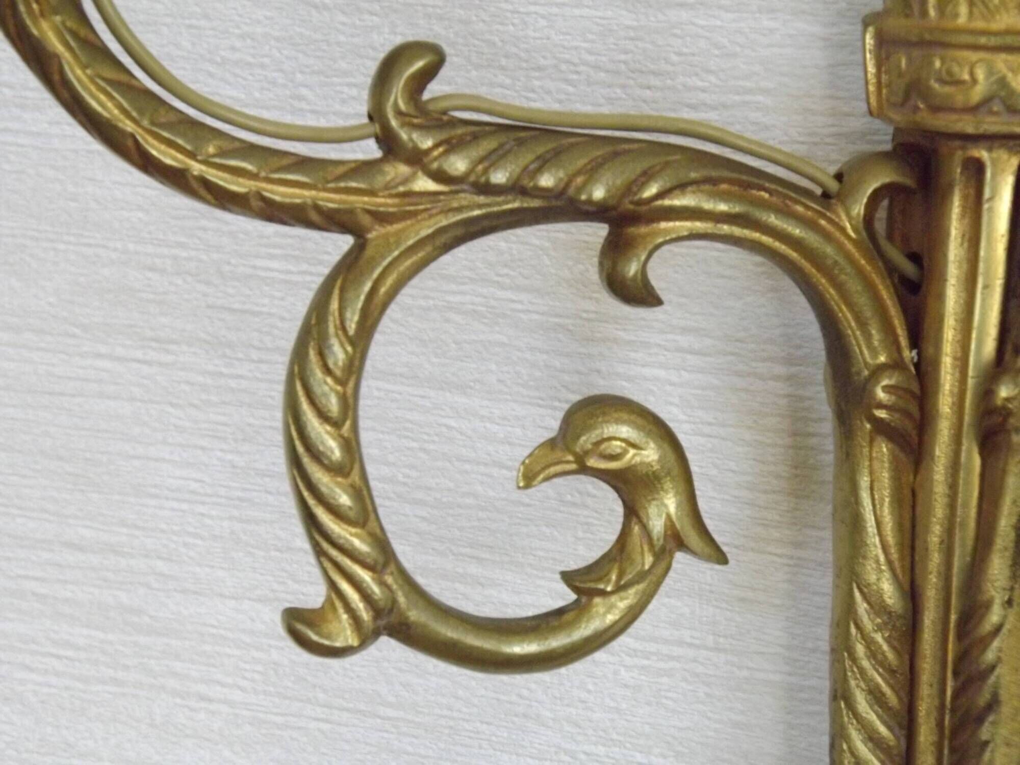 Vintage French Empire Arrow & Quiver Eagle Head Bronze Double Wall Sconces