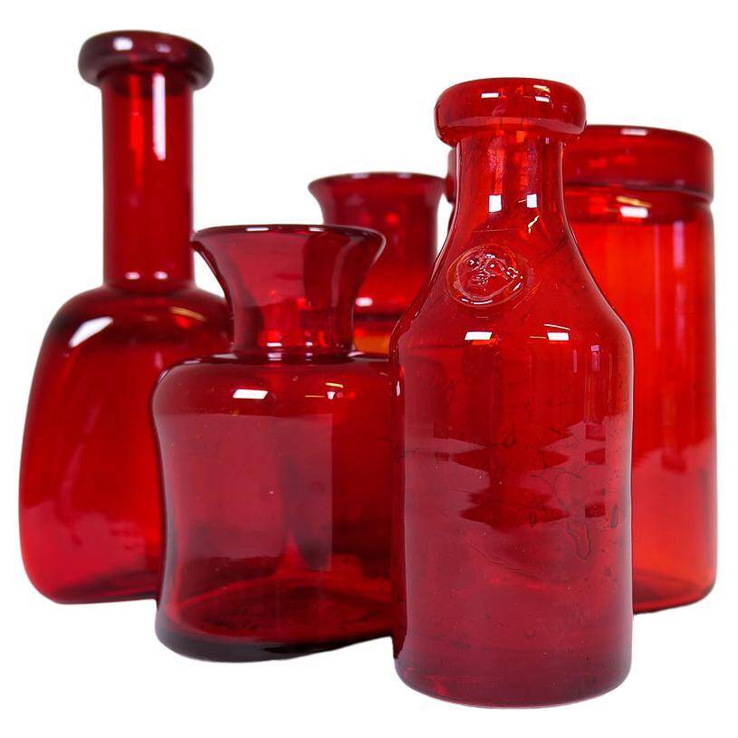 Collection of five rare red vases by Erik Hoglund, Sweden, 1960s.