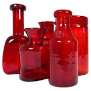 Collection of five rare red vases by Erik Hoglund, Sweden, 1960s.