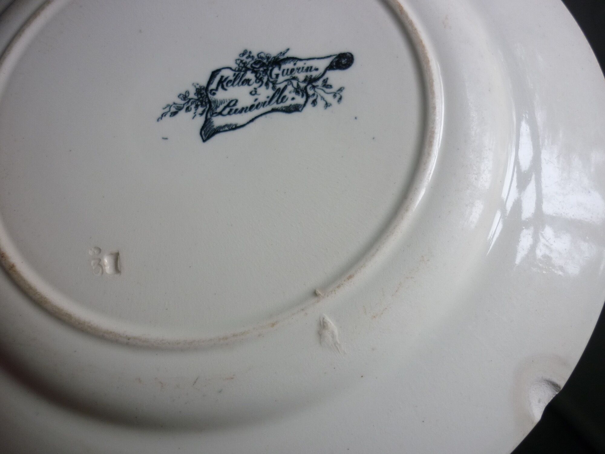 Set of 6 antique earthenware plates with blue and white decoration
