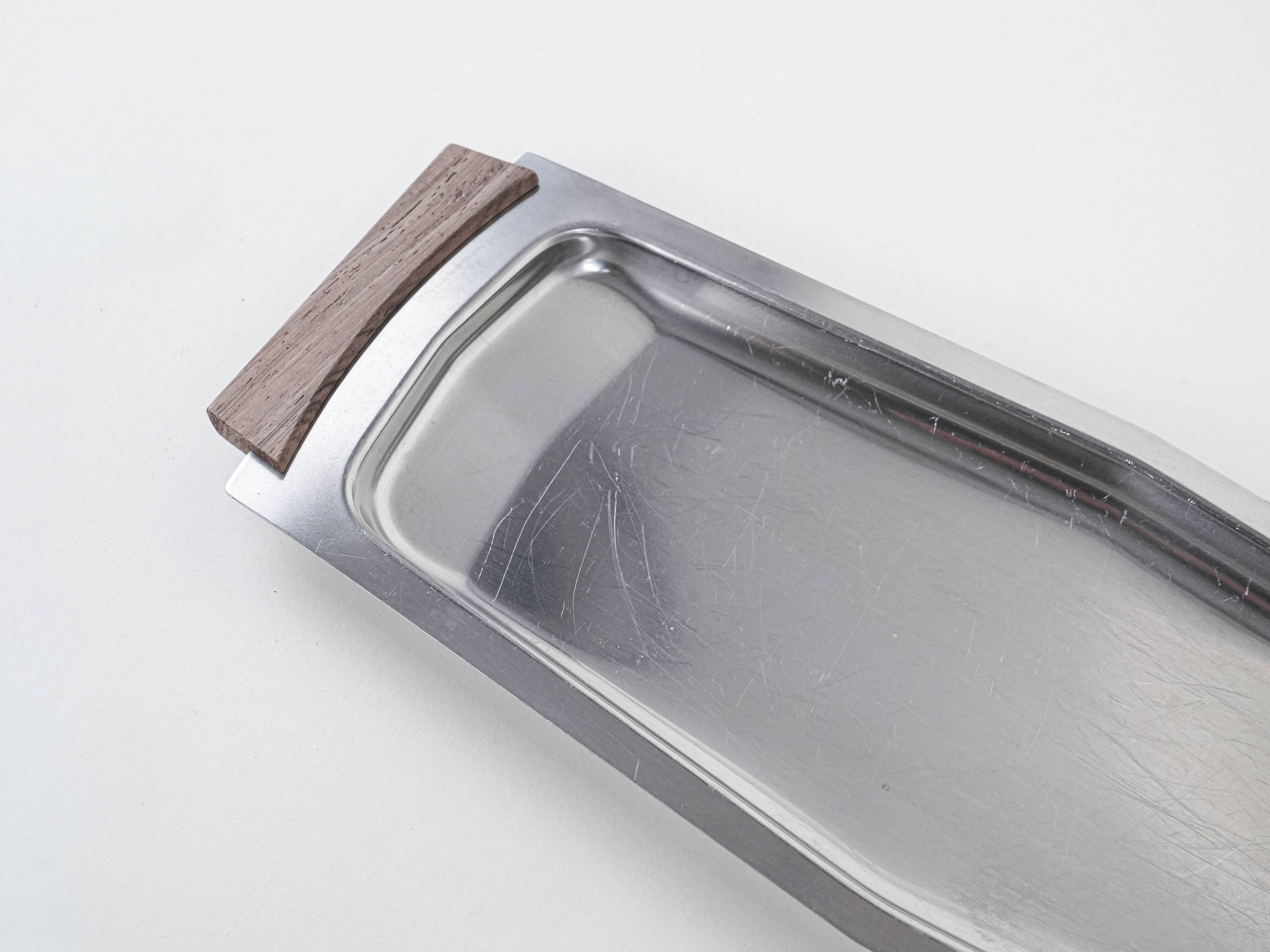 Rectangular stainless steel tray, Danish design, 1970s, made in Denmark