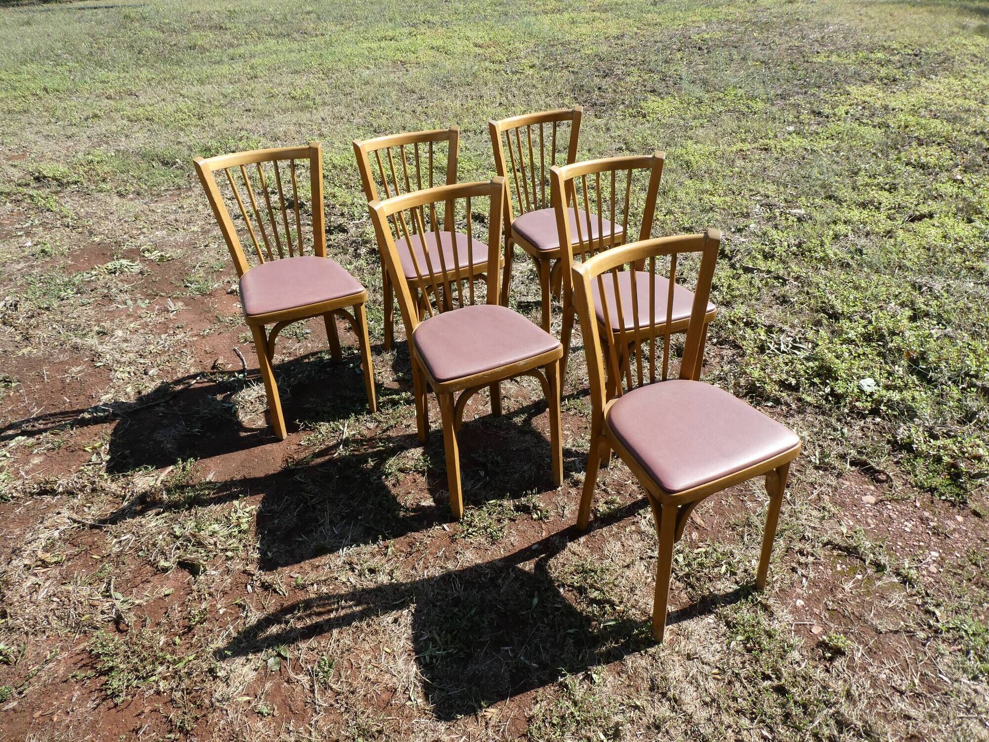 Set of 6 baumann bistro chairs N°12 skaï color "wine lees"
