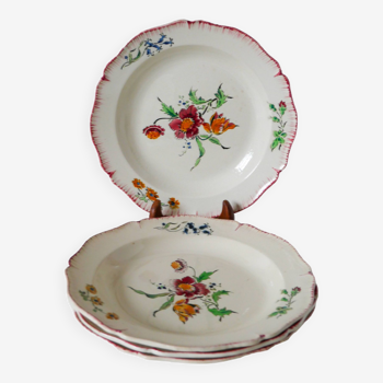 Lot de 4 assiettes creuses à bords dentelés à fleurs Salins 1950