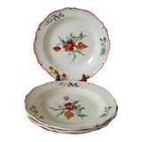 Set of 4 Salin soup plates with serrated edges with flowers Salins 1950