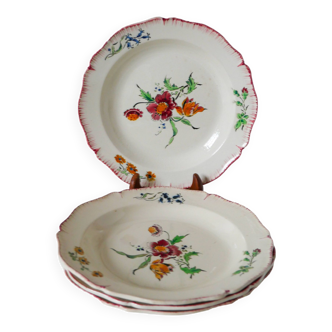 Set of 4 Salin soup plates with serrated edges with flowers Salins 1950