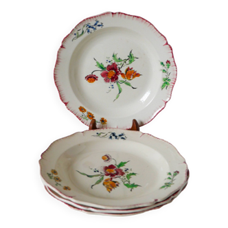 Lot de 4 assiettes creuses à bords dentelés à fleurs Salins 1950