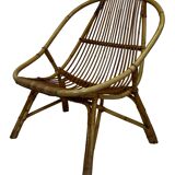 Ensemble vintage de 4 fauteuils club en rotin Rohe Noordwolde 1960