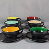 Service of 6 cups and saucers in two-tone ceramic - Faience Saint Clément
