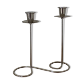 Bougeoir double vintage en métal chromé – Design spirale