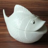 Large white fish shaped ceramic terrine - tureen with lid - Vintage