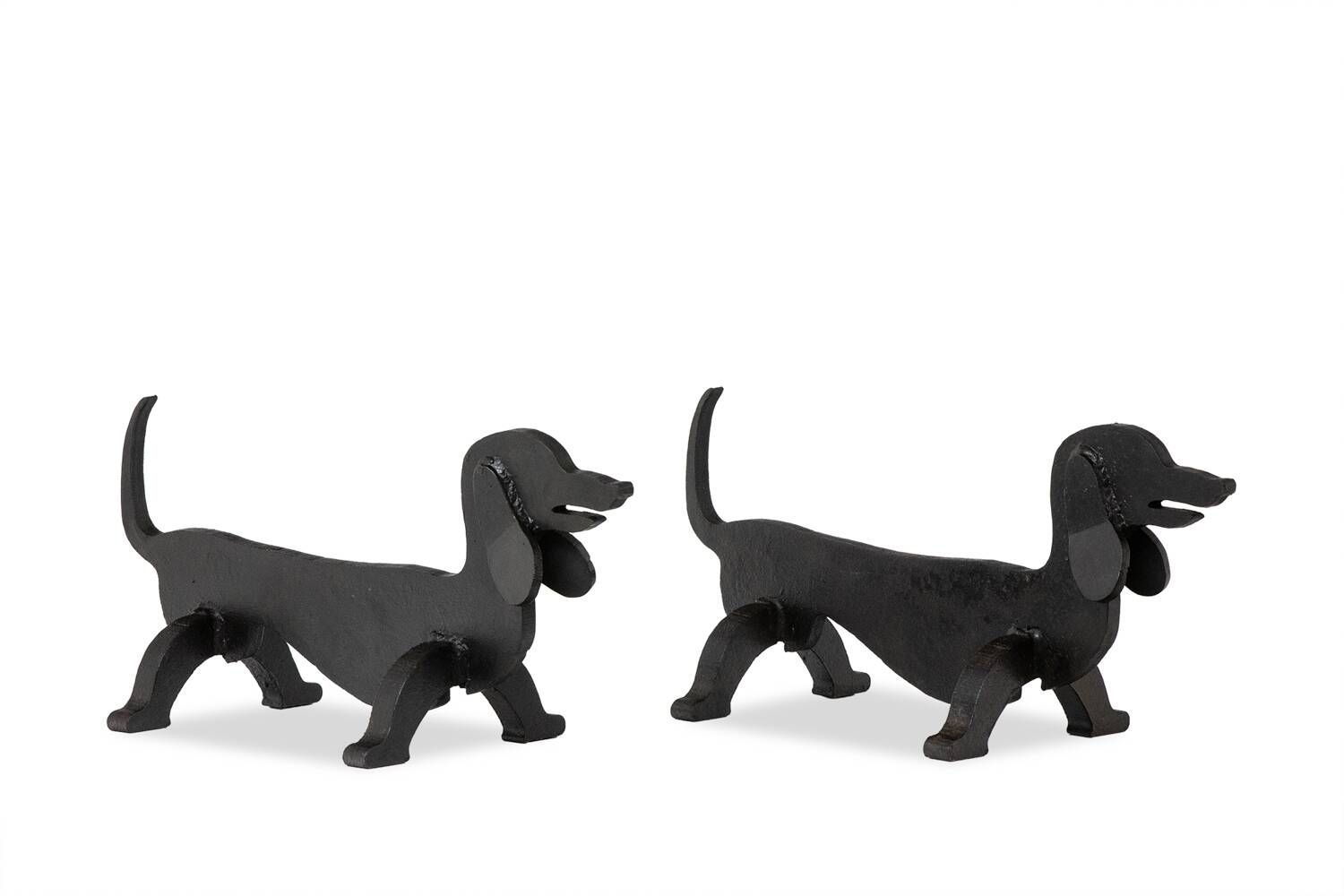 Edouard Shenck. Pair of zoomorphic andirons in wrought iron. 1950s.