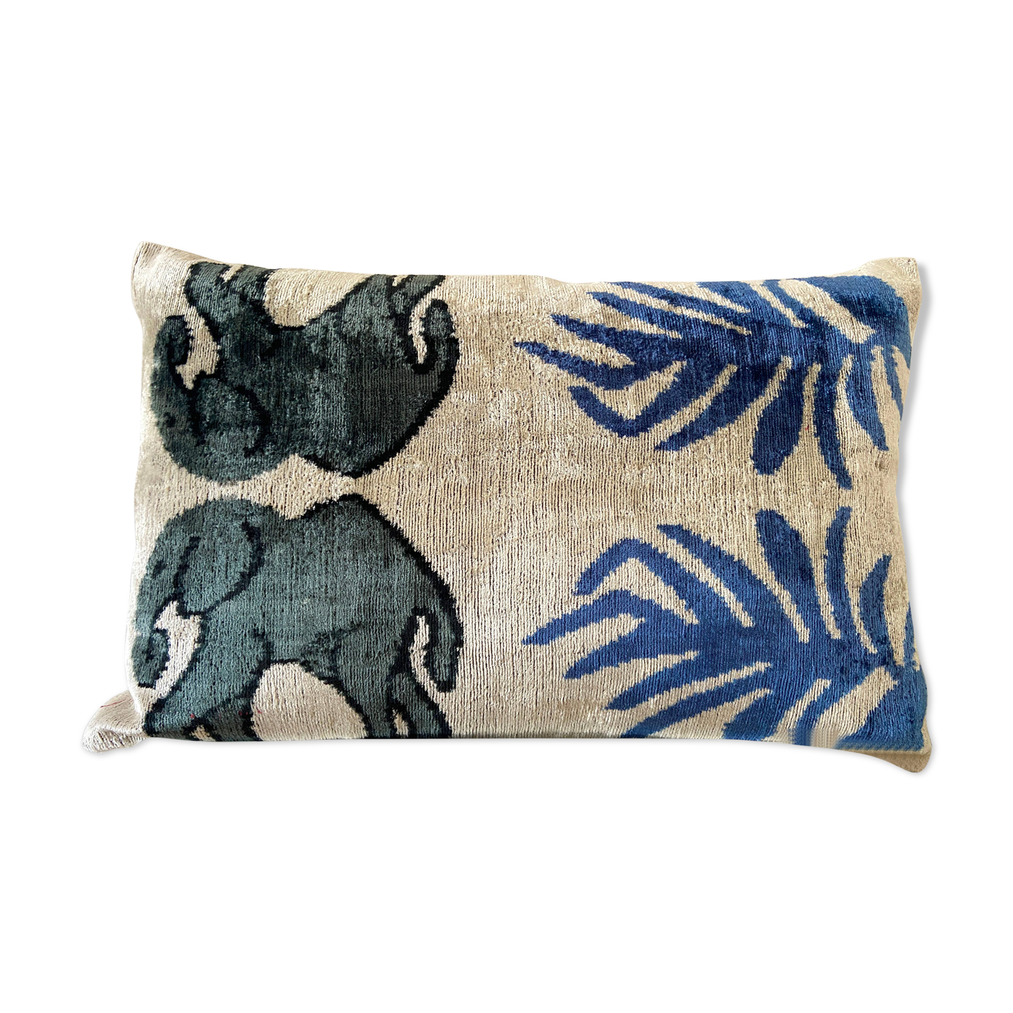 Ikat cushion in Persian elephant velvet