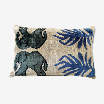 Ikat cushion in Persian elephant velvet