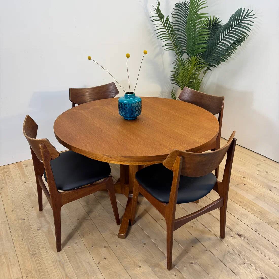 Table à manger rond extensible en teck, Danemark 1960