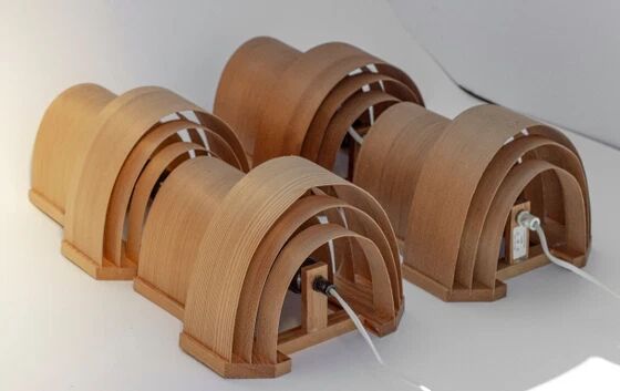 Four wall sconces in pine veneer model 4408 by Translandia - Denmark 1970s.