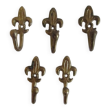 Set of 5 brass hooks with Vintage Fleur de Lys