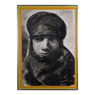 Gouache by Miuiu Muier Portrait of Bedouin Sahara XXth