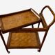 Vintage rolling dessert trolley in rattan and bamboo with removable tray from the 70s.