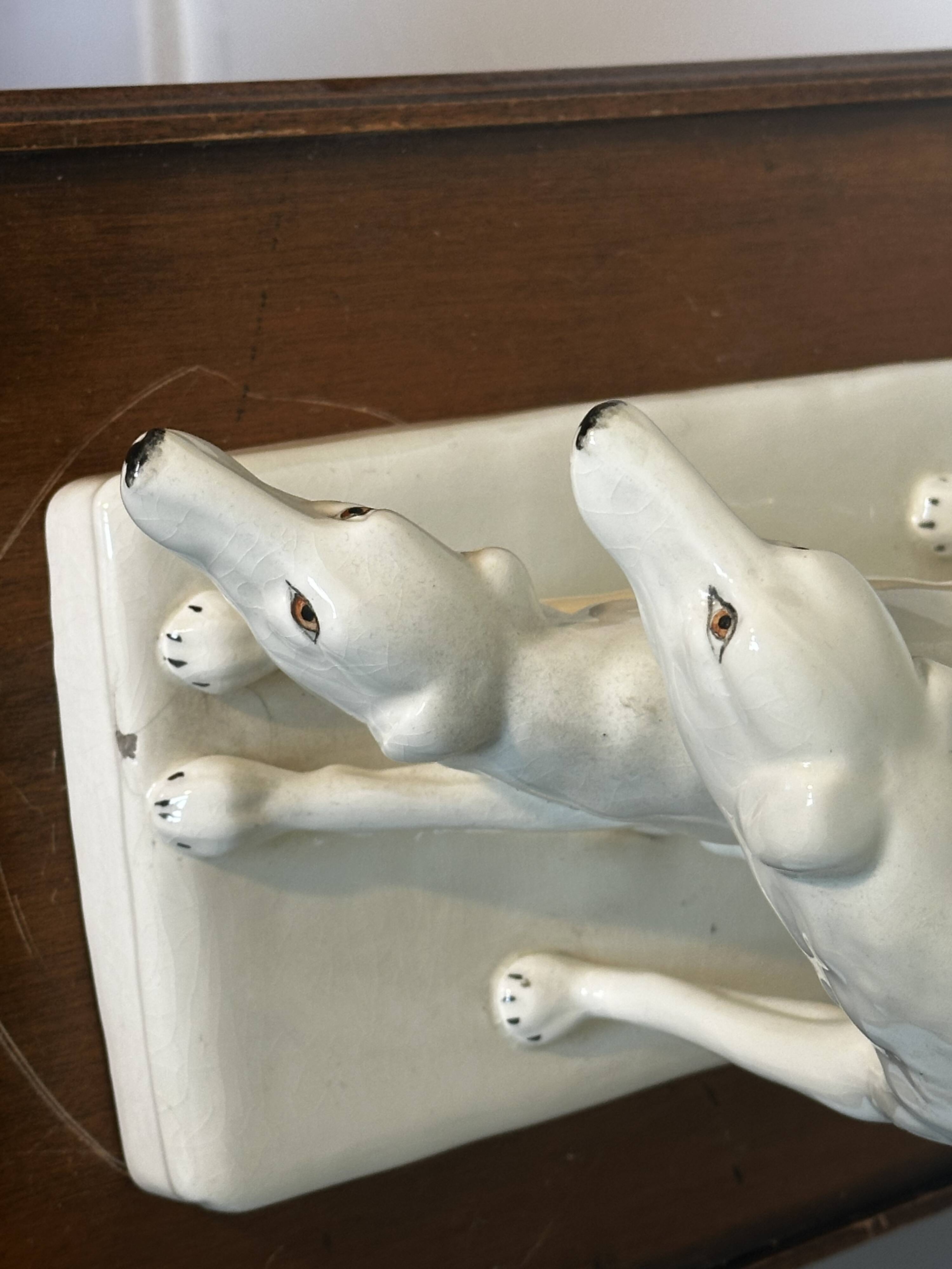 Pair of Borzoi - White Greyhounds - Art Deco ceramic