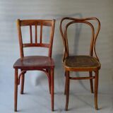 Set of 36 mismatched Bistrot chairs, 1920 to 1950, wooden seats.