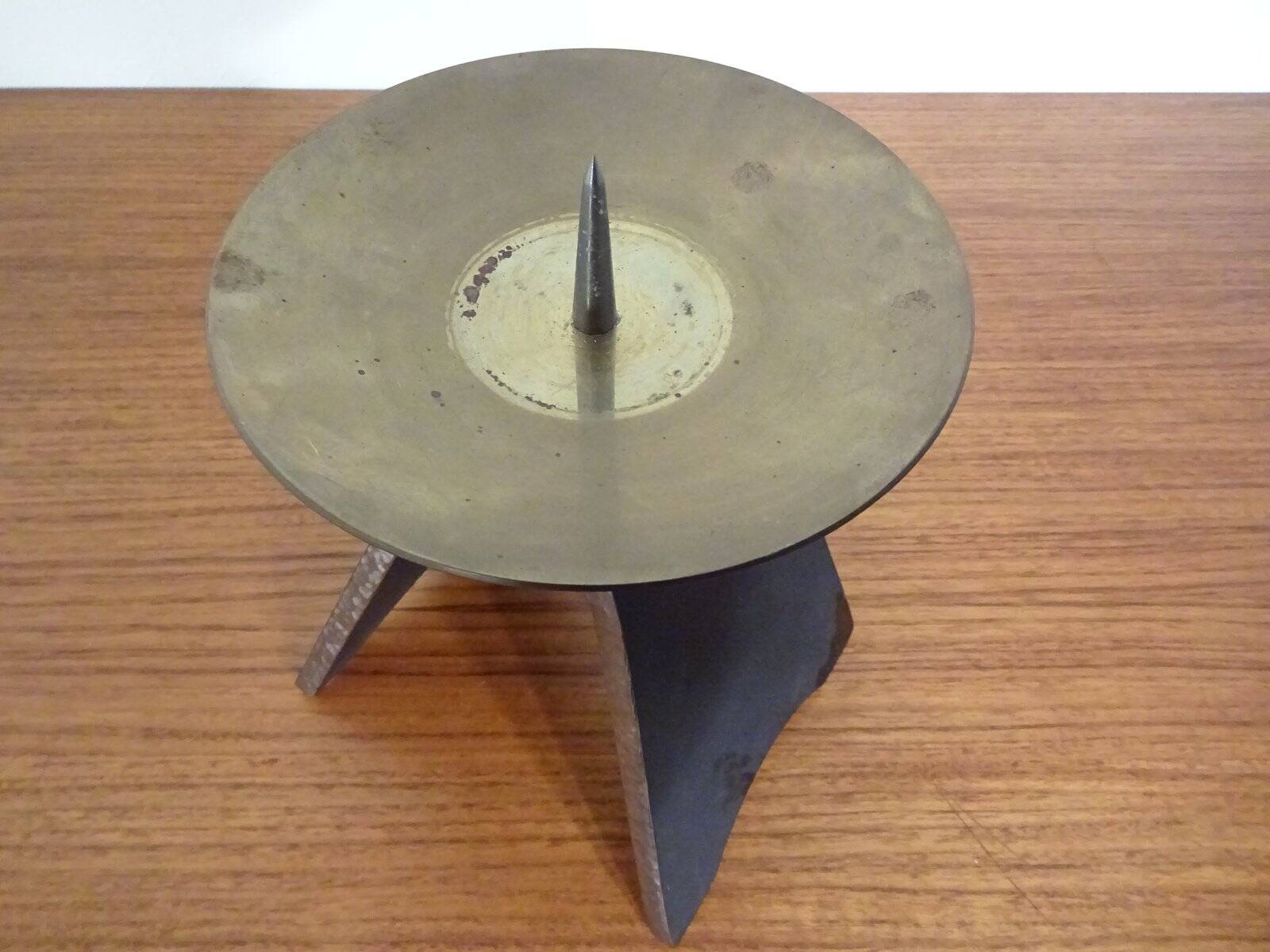 Brutalist Iron and Brass Candleholder, 1960s