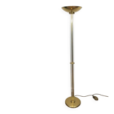 Designer floor lamp in gilded brass and plexiglass