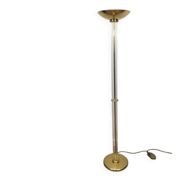 Lampadaire de parquet design en laiton doré et plexiglass