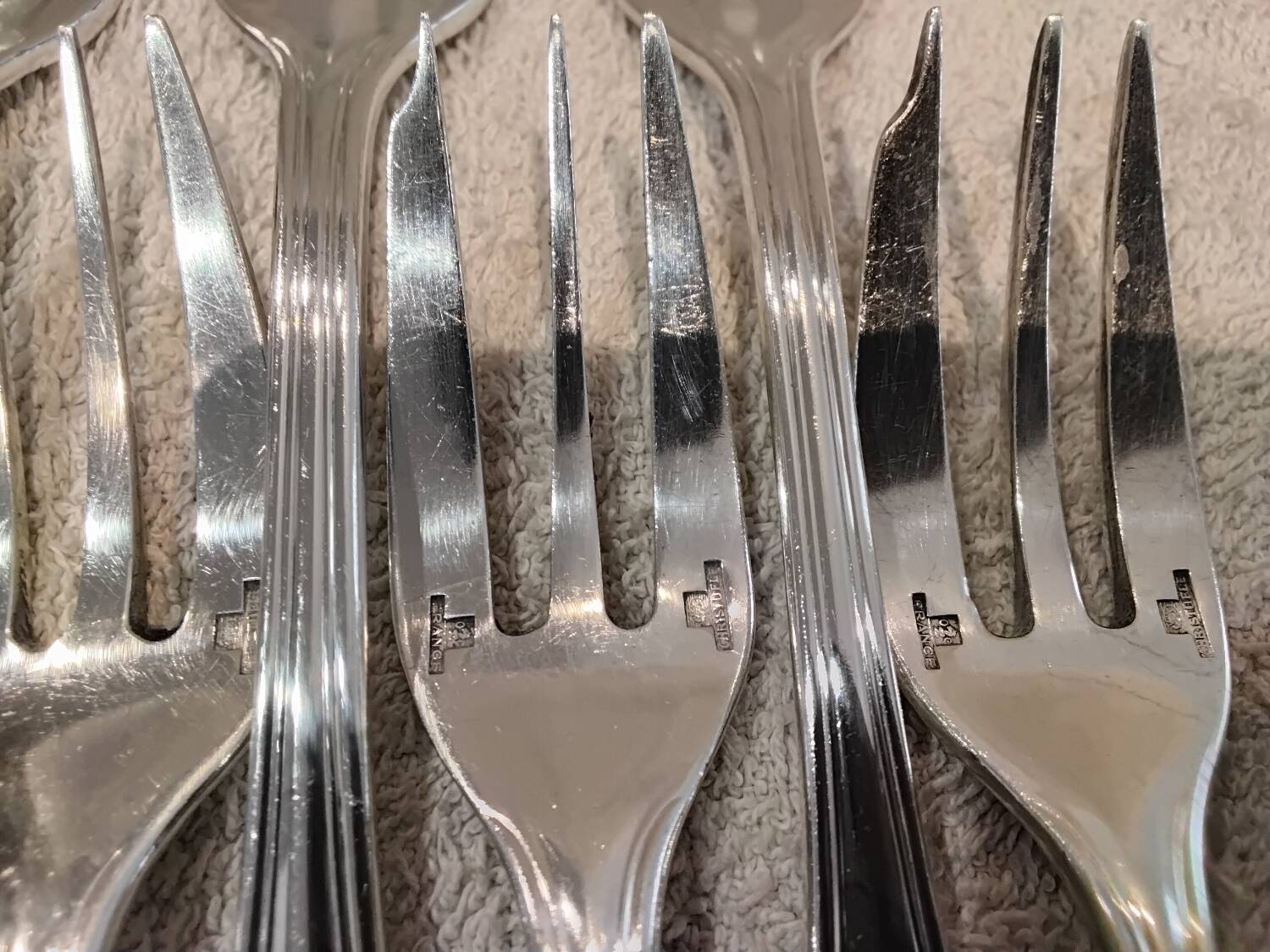 6 silver-plated metal cake forks by Christofle silversmiths, Albi pattern