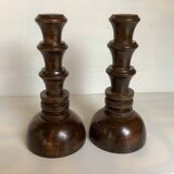 Pair of old wooden candlesticks