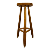 Tabouret de bar brutaliste en orme tripode