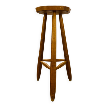 Tabouret de bar brutaliste en orme tripode