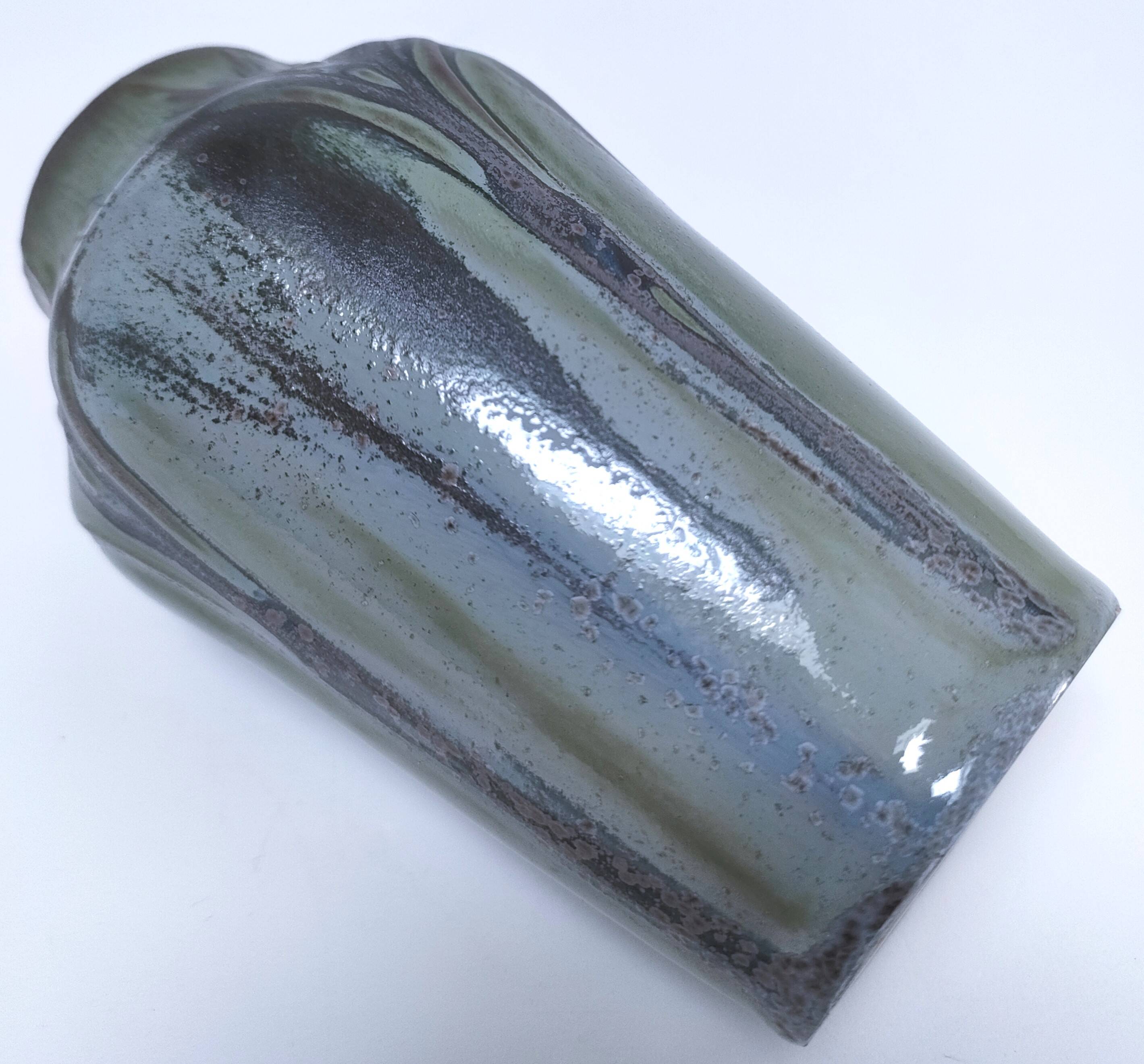 Denbac enameled stoneware vase signed 1930s