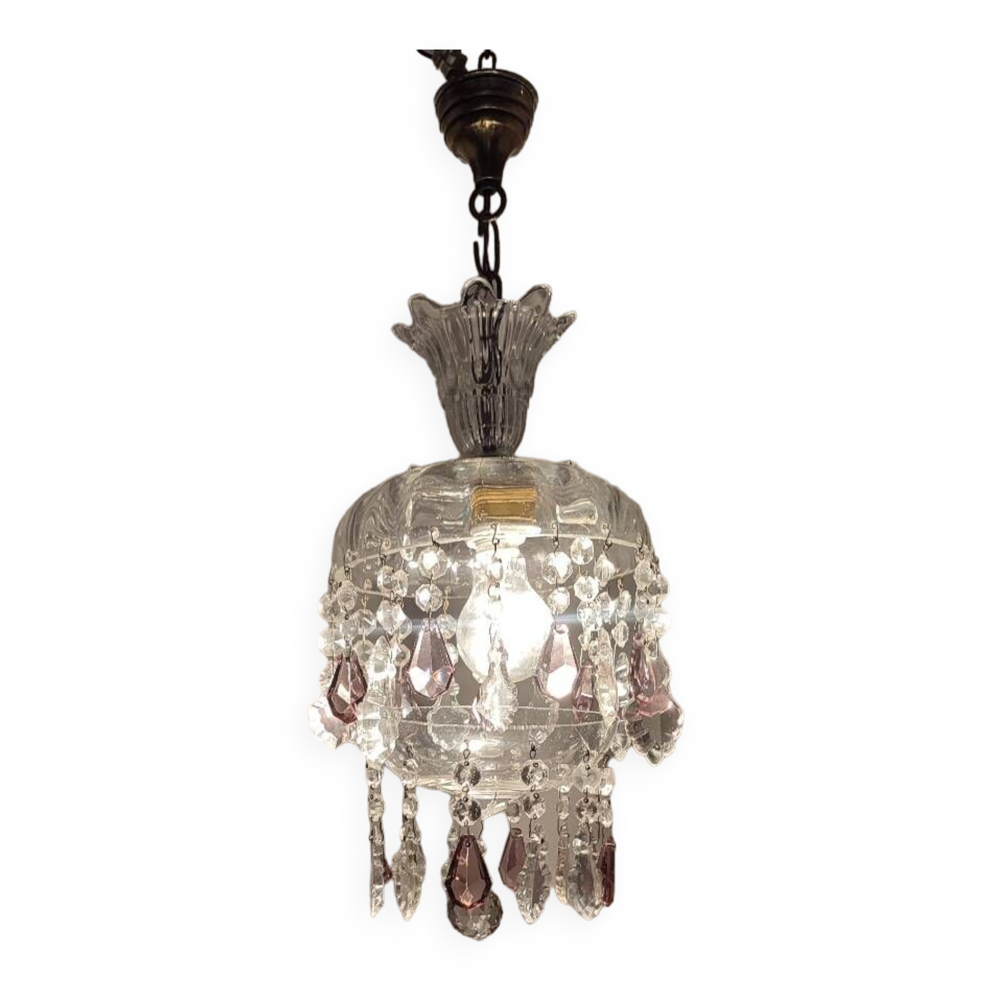 Lámpara de techo de cristales. Francia, 1950s.