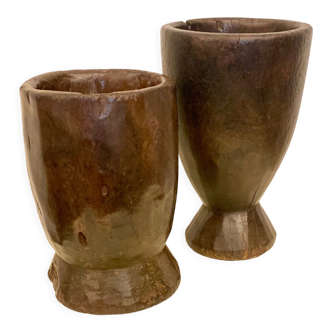 Old heavy wooden pots