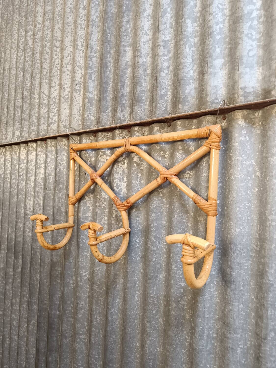 Vintage rattan wicker coat rack