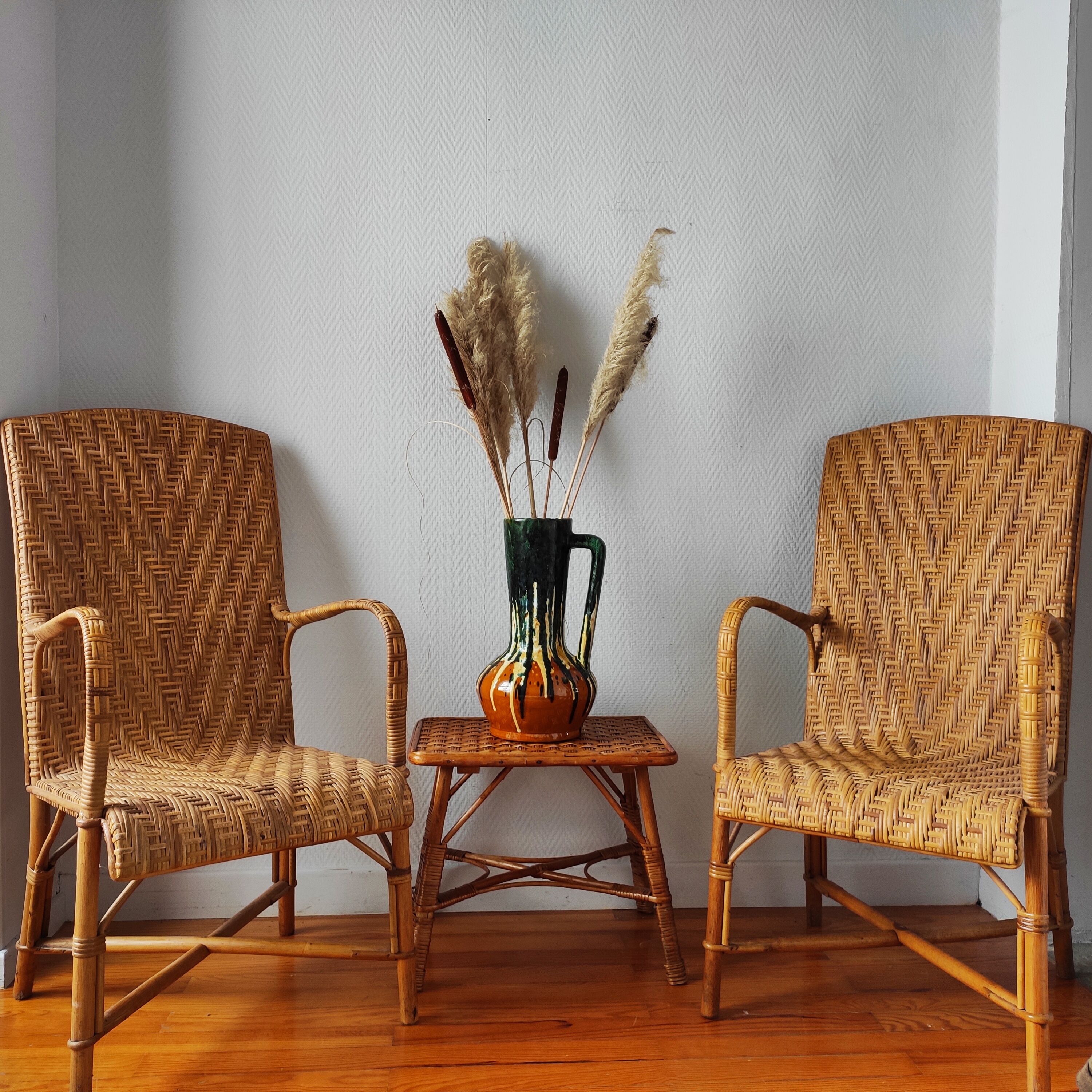 Pair of vintage rattan armchairs