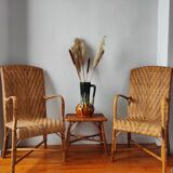 Pair of vintage rattan armchairs