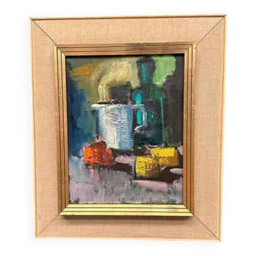 Original Swedish Oil on Canvas – Abstract Still Life – Signed – Vintage