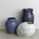 Blue and beige ceramic vase signed