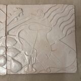 Set of 2 signed ceramic panels, still life, 1950