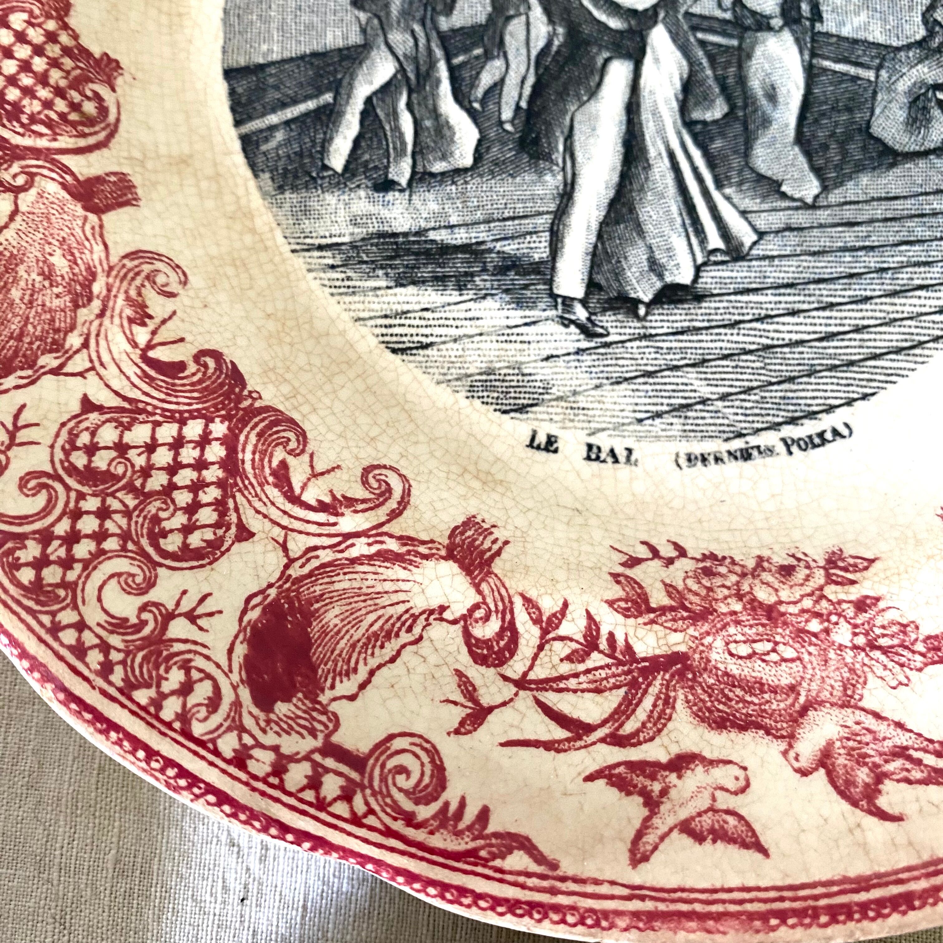 Old talking plates Gien "a wedding in the countryside"